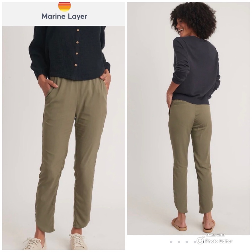 Marine Layer Allison Pant Dolphin Hem Dusty Olive Color Elastic Waist Size Small